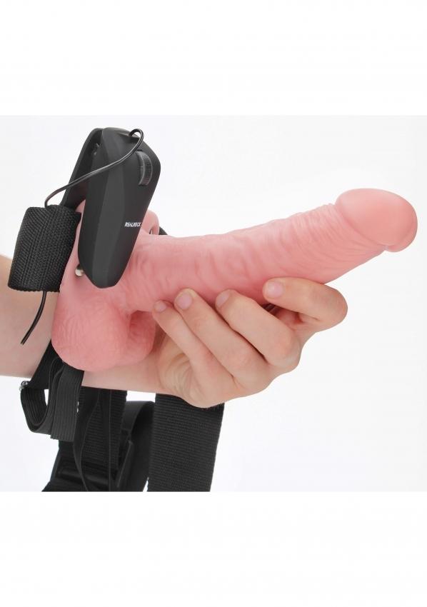 Realrock Vibrating Hollow Strap-on dutý připínací penis s varlaty 18 cm - tělový - Image 2
