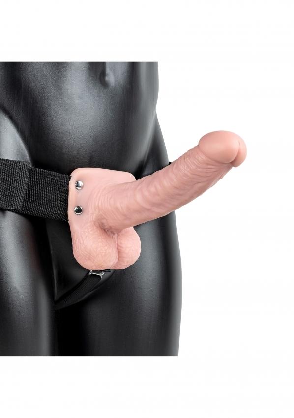 Realrock Vibrating Hollow Strap-on dutý připínací penis s varlaty 18 cm - tělový - Image 7