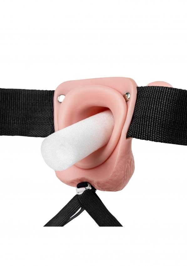 Realrock Vibrating Hollow Strap-on dutý připínací penis s varlaty 18 cm – tělový