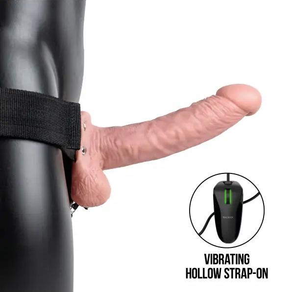 Realrock Vibrating Hollow Strap-on - připínací penis s varlaty 18 cm