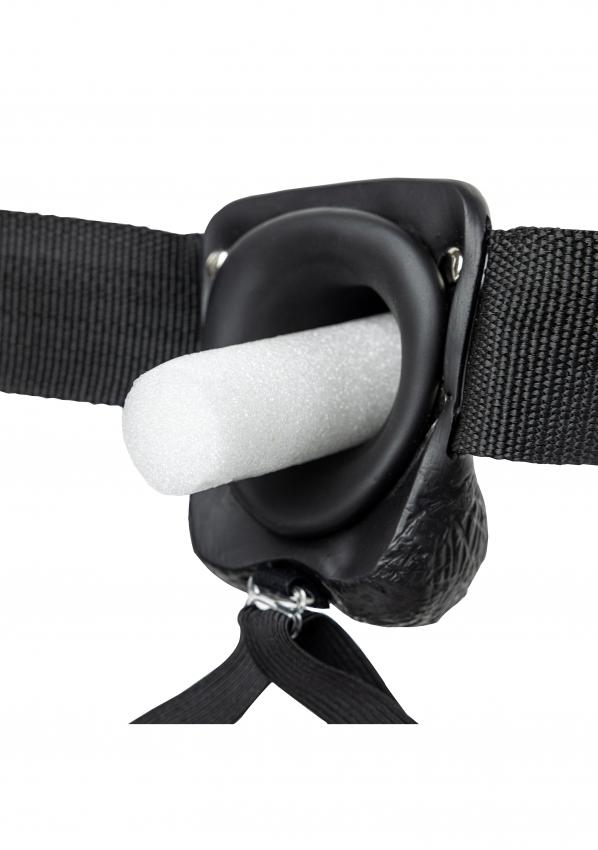 Realrock Hollow Strap-on dutý připínací penis s varlaty 18 cm - černý - Image 5