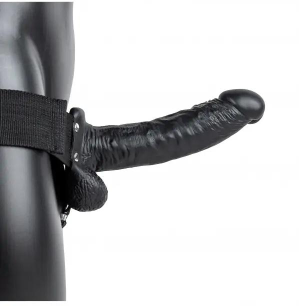 Realrock Hollow Strap-on dutý připínací penis s varlaty 18 cm - černý