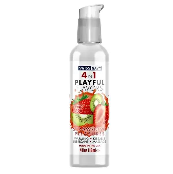 Levně Swiss Navy Playful 4 in1 lubrikační gel Straw-Kiwi Pleasures Flavor 118ml