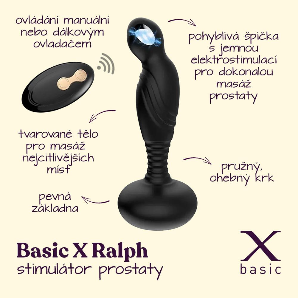 BASIC X Ralph stimulátor prostaty s pohyblivou špičkou a elektrostimulací černý - Image 2