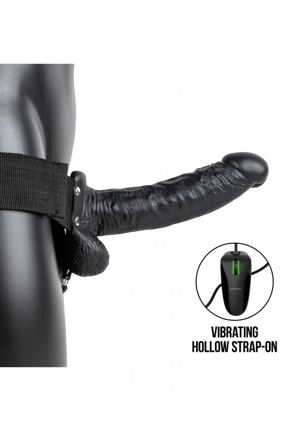Realrock Vibrating Hollow Strap-on dutý připínací penis s varlaty 18 cm - černý