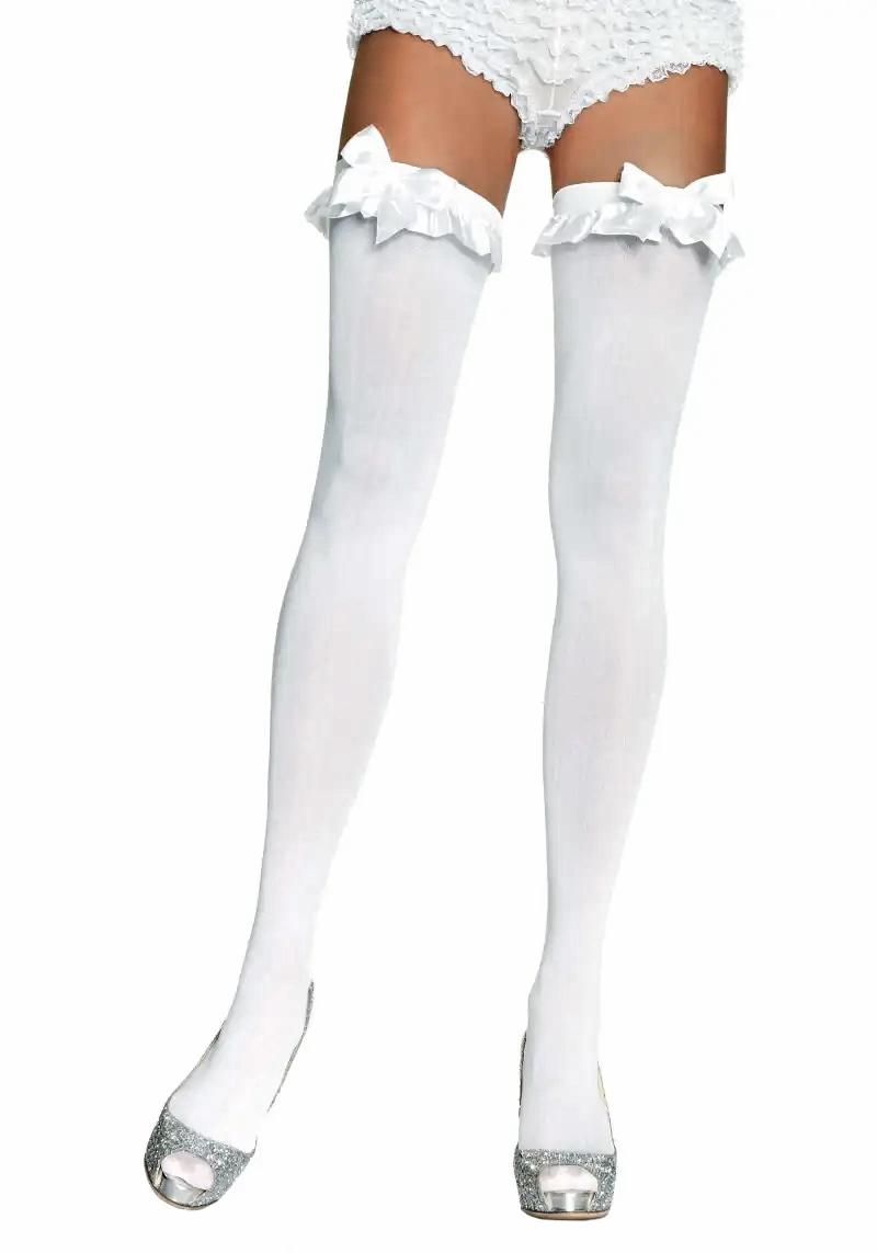Leg Avenue Hladké punčochy s mašlí - bílé