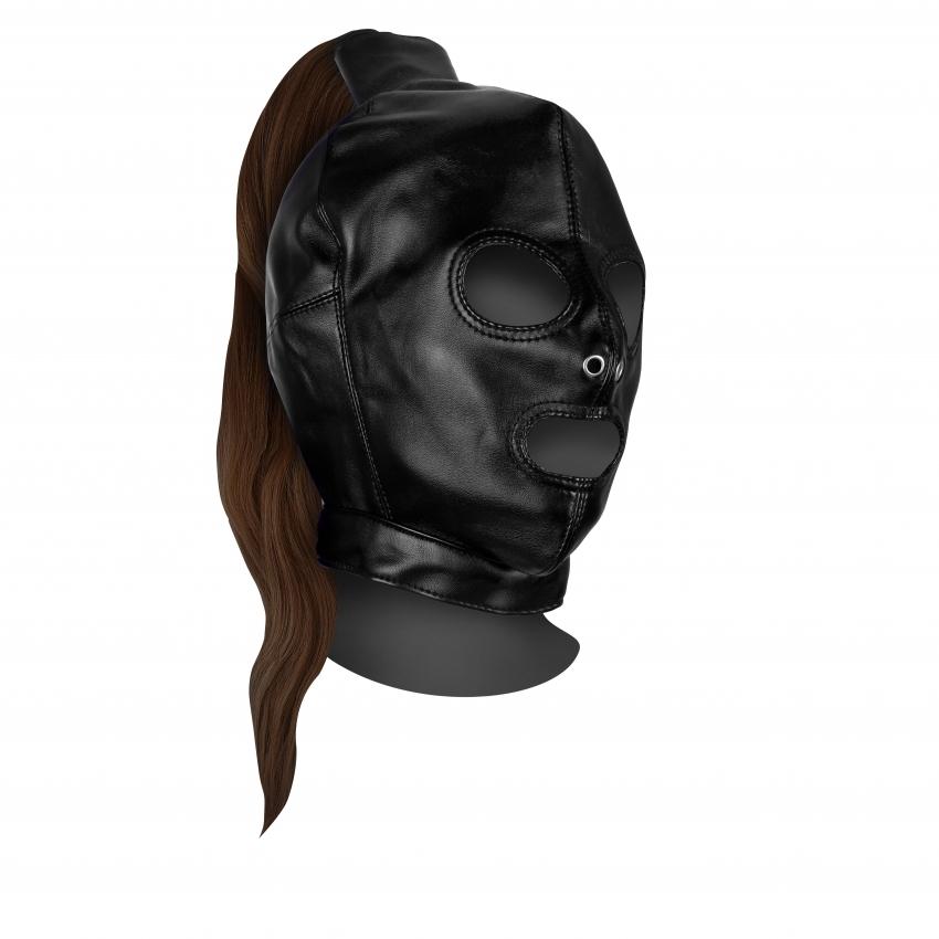 Ouch! Xtreme Mask with Brown Ponytail Black