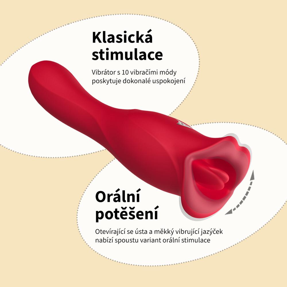 BASIC X Mouth vibrátor a stimulátor klitorisu 2v1 červený - Image 5