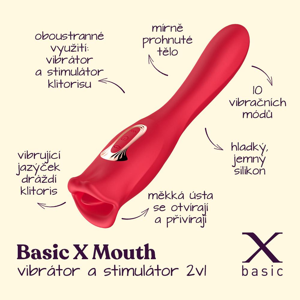 BASIC X Mouth vibrátor a stimulátor klitorisu 2v1 červený