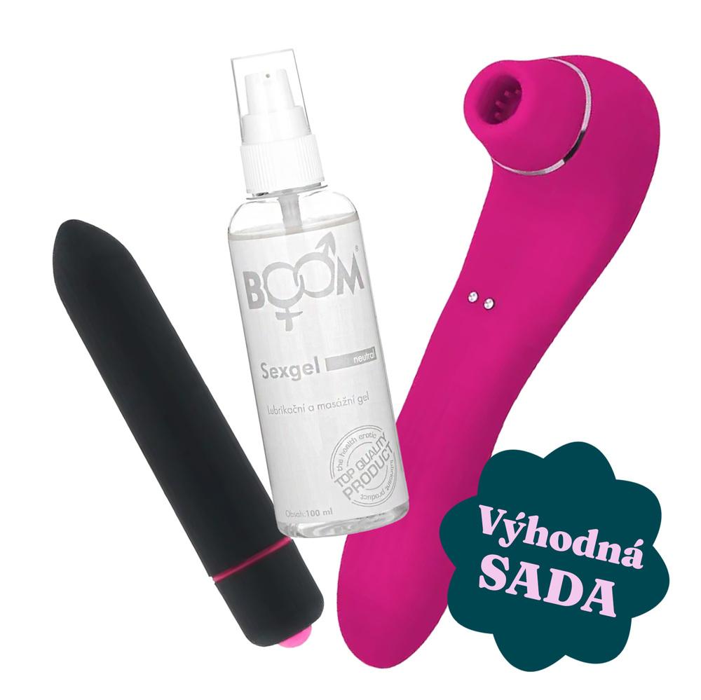 Balíček Orgasmus pro NI obsahující vibrátor, masážní olej a erotické hry.