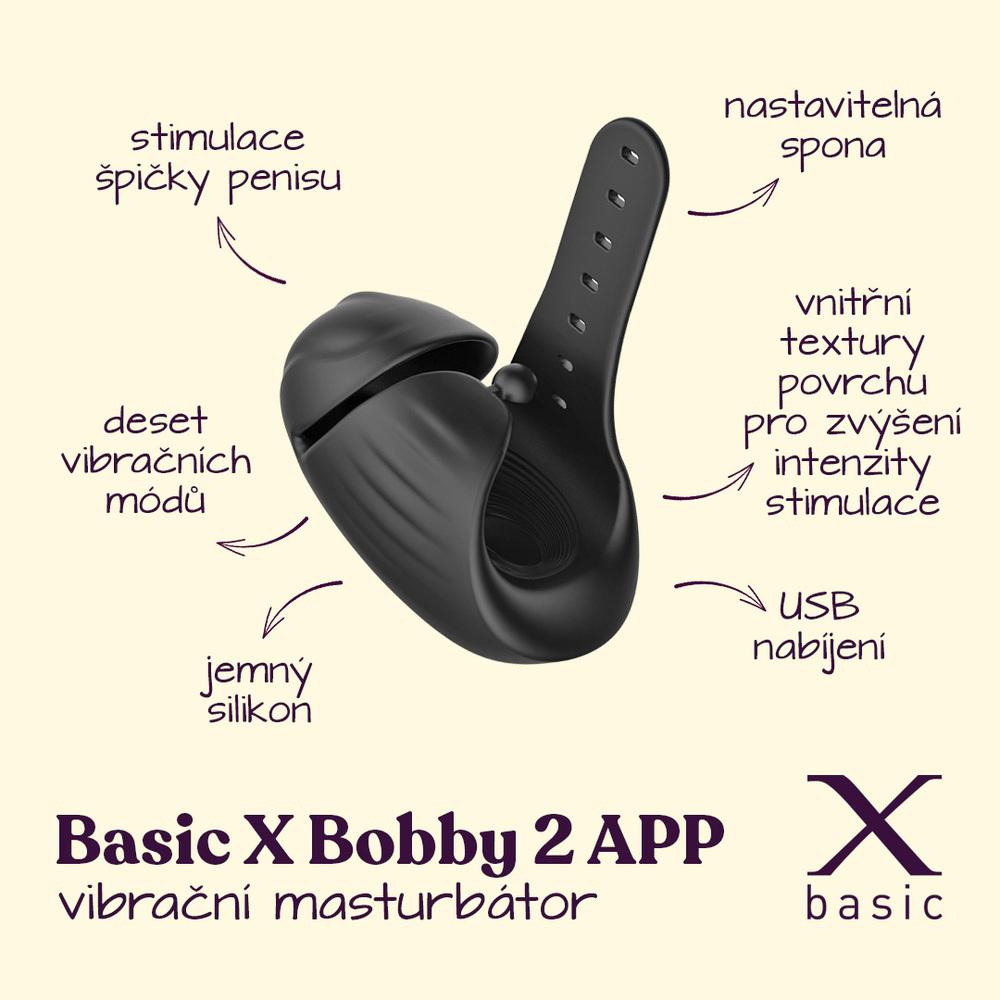 BASIC X Bobby 2 APP vibrační masturbátor s nastavitelným průměrem černý - Image 2