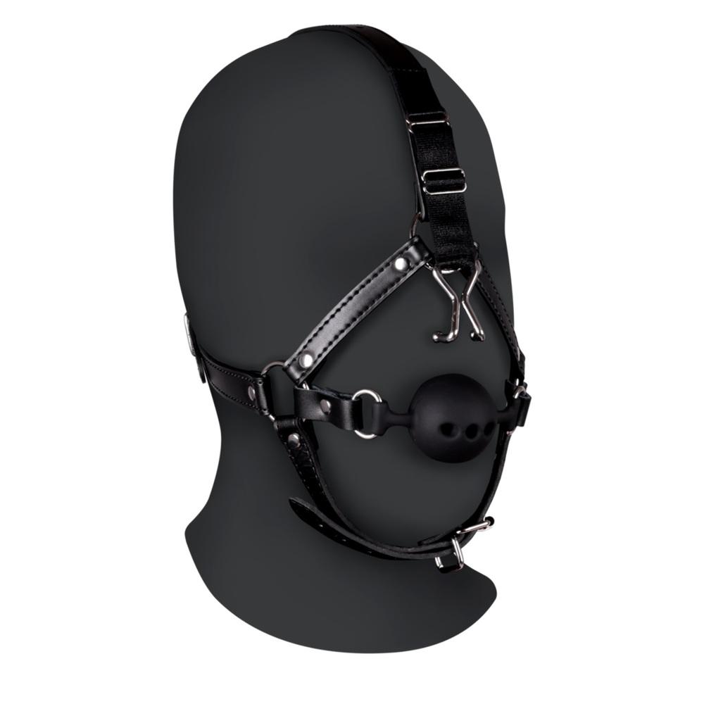Levně Ouch! Xtreme Head Harness with Breathable Ball Gag and Nose Hooks Black