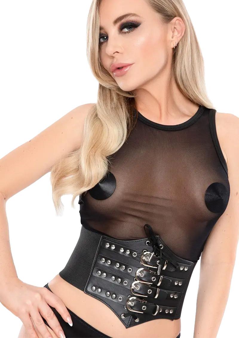 Kinky Diva Korzetový pás s vázáním a přeskami