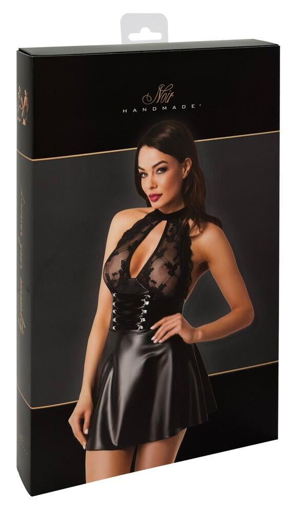 NOIR Šaty se šněrováním a krajkou - černé: S - Obrázek 7