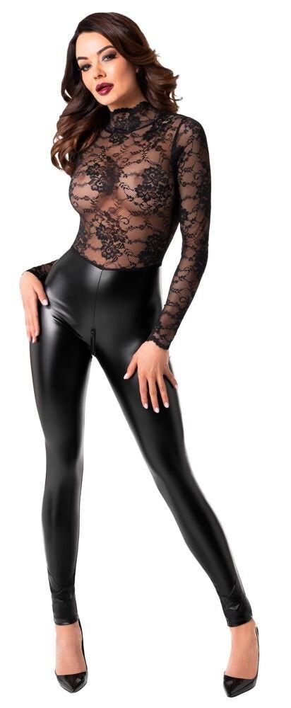 NOIR Jumpsuit s krajkovým topem - černý: S