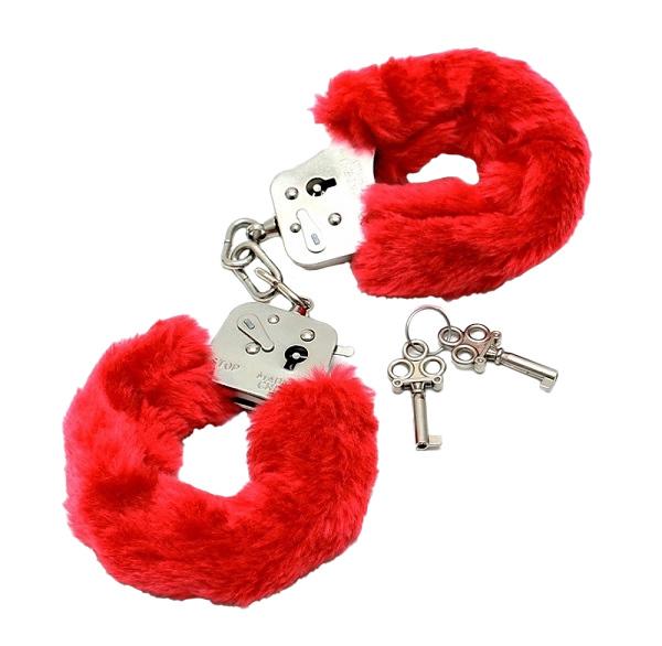 Kovová pouta na ruce oplyšovaná - červená