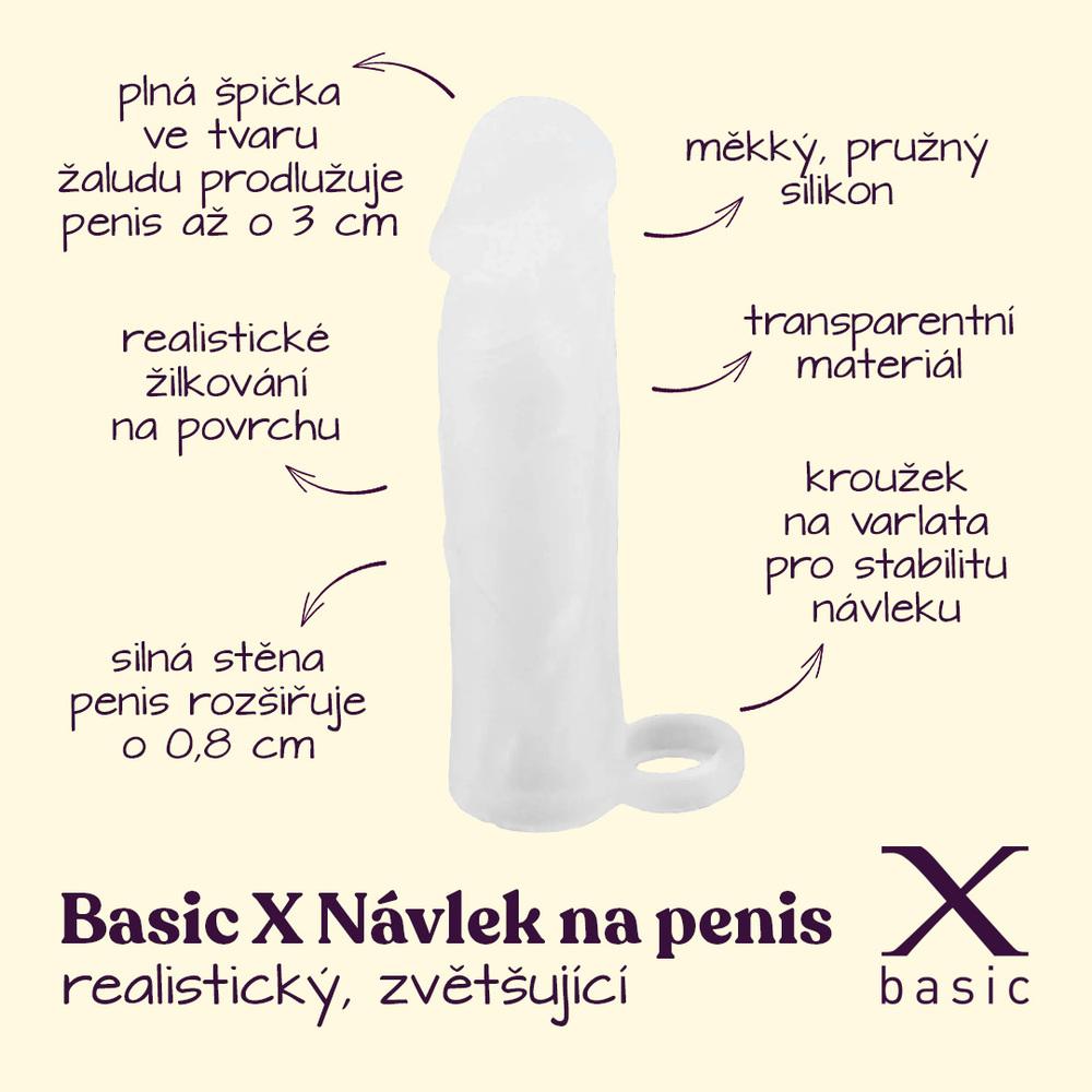 BASIC X Realistický zvětšující návlek na penis S - transparentní - Image 2