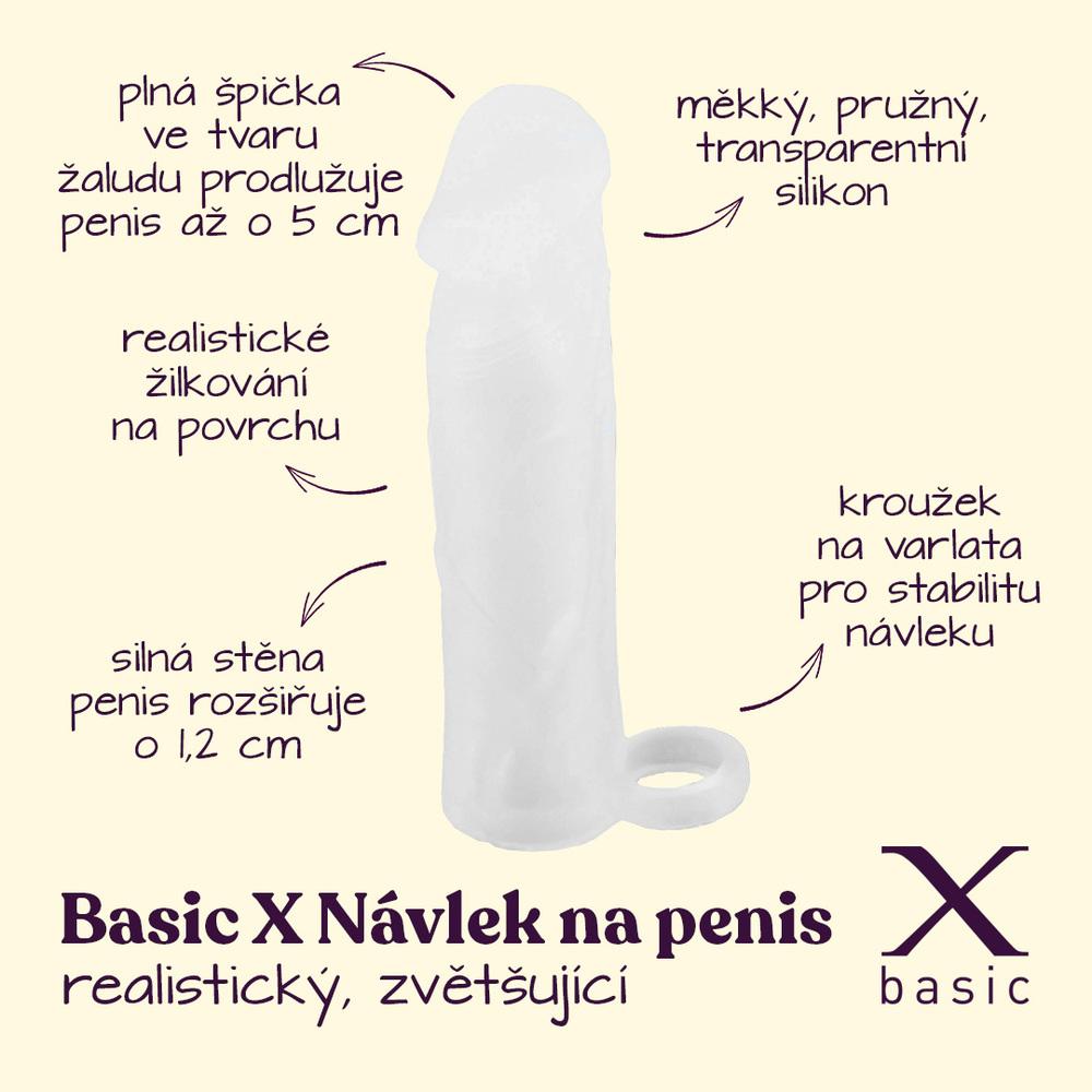 BASIC X Realistický zvětšující návlek na penis M - transparentní - Image 2