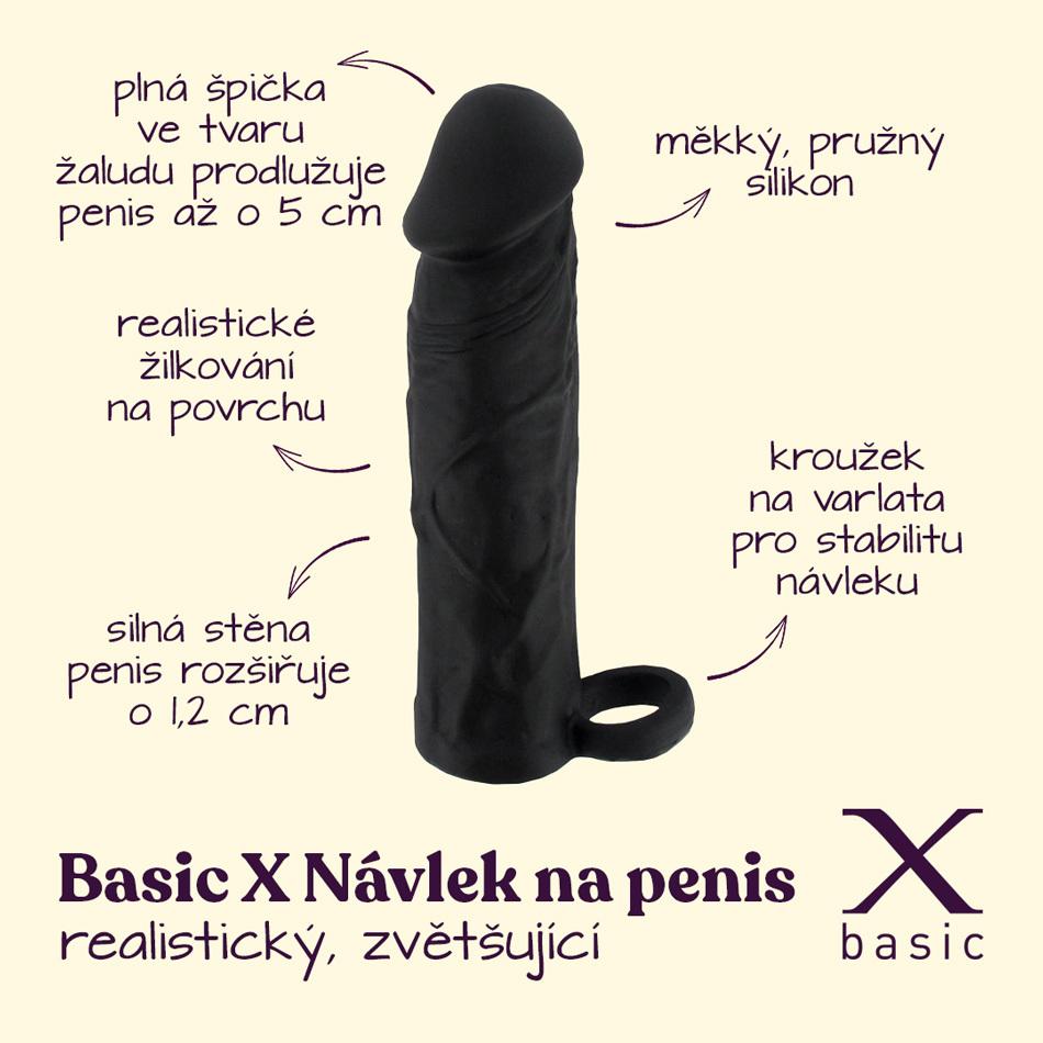 BASIC X Realistický zvětšující návlek na penis M - černý - Image 2