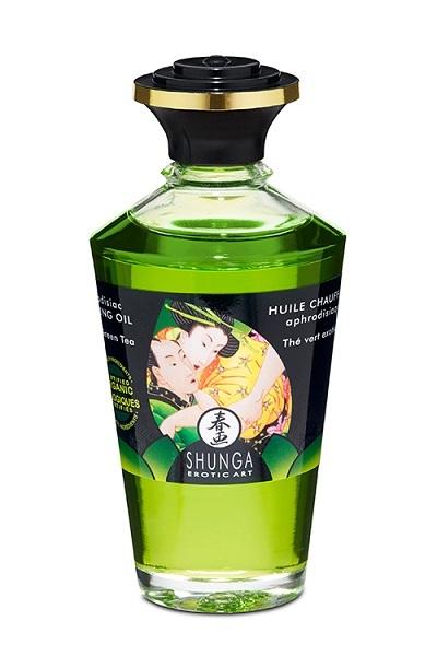 Shunga Hřejivý masážní olej s afrodiziaky - zelený čaj 100 ml