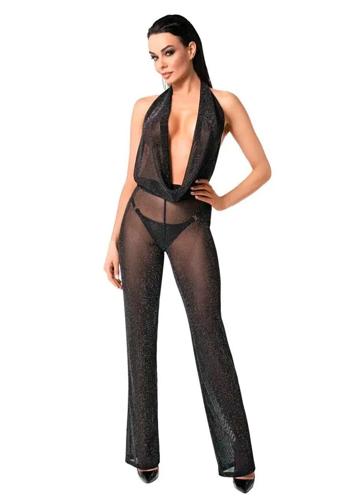 NOIR Jumpsuit průhledný - černý: L