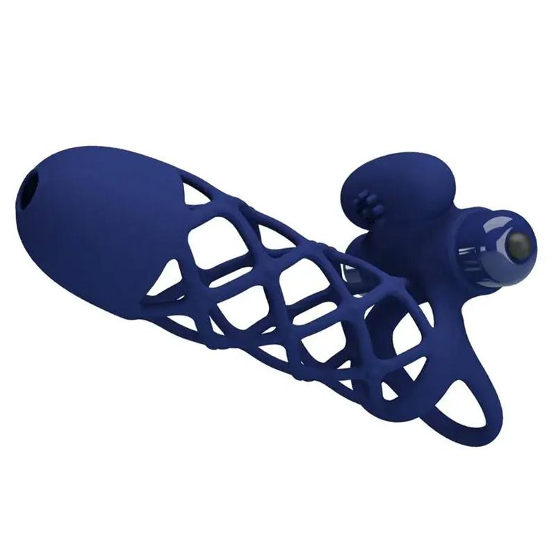 Pretty Love Giann - vibrační návlek na penis - modrý