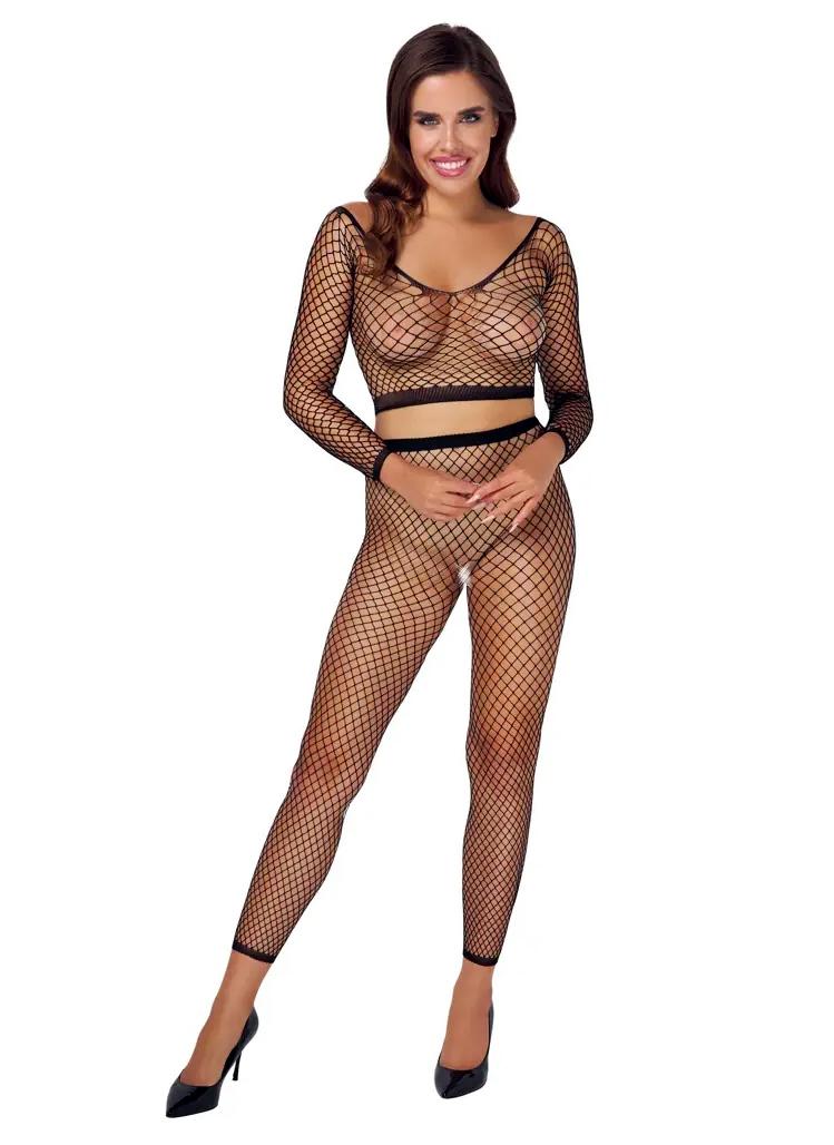 Fantasy by Cottelli  Set síťovaného topu a punčoch - černý