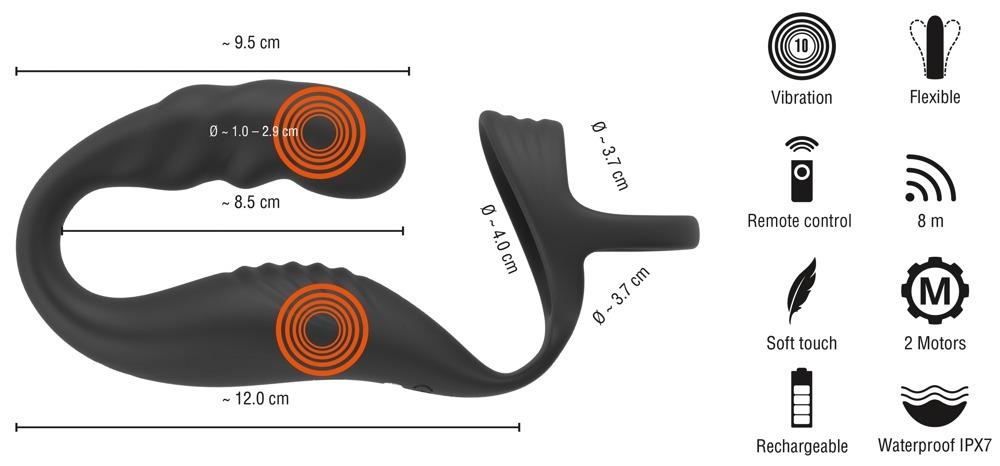 Rebel Erekční kroužek a stimulátor prostaty – černý