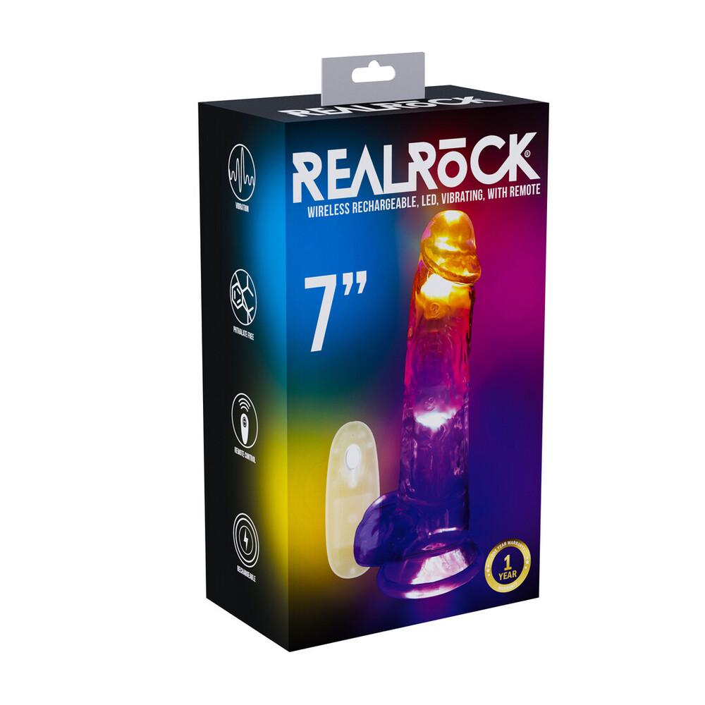 RealRock LED svítící vibrační dildo s varlaty 18 cm