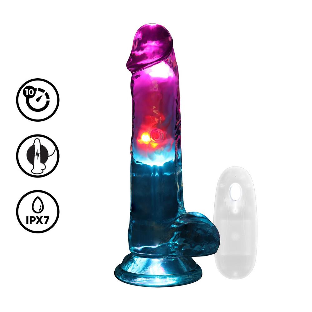 RealRock LED svítící vibrační dildo s varlaty 18 cm