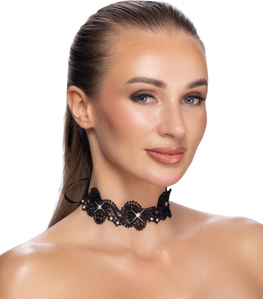 Cottelli Accessoires Choker Krajkový obojek s kamínky