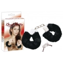 Erotická pouta a bondage - Bad Kitty Kovová pouta na ruce oplyšovaná - černá