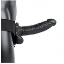 Připínací penis - Realrock Hollow Strap-on dutý připínací penis s varlaty 18 cm - černý