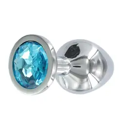 Nevibrační anální kolíky - BASIC X Tommy kovový anální kolík s modrým kamínkem