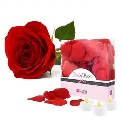 Erotické dárkové sady - Bed of Roses Červené okvětní lístky růží + 3 svíčky