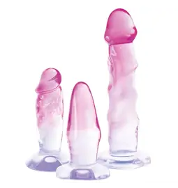 Nevibrační anální kolíky - Crystal Clear Anální dilda - tréninková sada - růžová