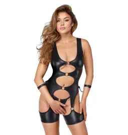 Erotické komplety - Cottelli Bondage Set body a tanga - černý - 26331831041 - L