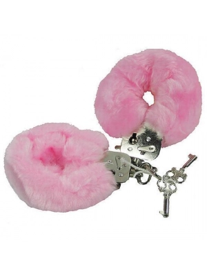 Erotická pouta a bondage - Kovová pouta na ruce oplyšovaná - růžová - v160033