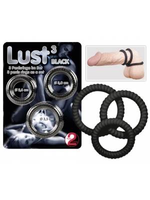 Erekční kroužky nevibrační - Lust three kroužky na penis - černé - 5042970000