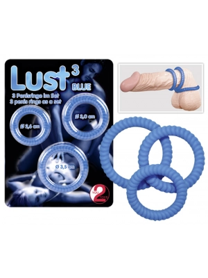 Erekční kroužky nevibrační - Lust three kroužky na penis - modré - 5043000000