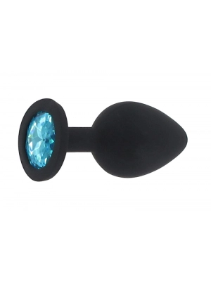 Anální šperky - BASIC X Sam silikonový anální kolík s kamínkem M modrý - BSC00092