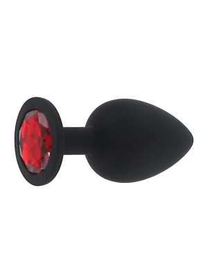 Anální šperky - BASIC X Sam silikonový anální kolík s kamínkem L červený - BSC00093