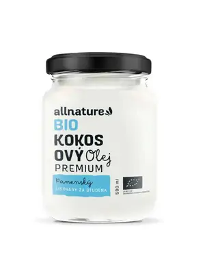 Masážní oleje a svíčky - Allnature Premium BIO Kokosový olej 500 ml - kokosovy-olej-500ml