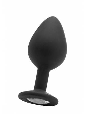 Nevibrační anální kolíky - Diamond Silikonový anální kolík s kamínkem M - černý - shmOU182BLK