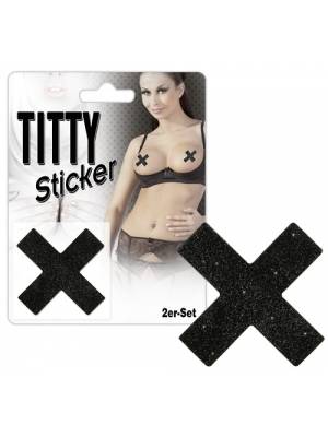Erotické šperky - Titty Sticker Ozdoby na bradavky křížky - černé - 7731580000