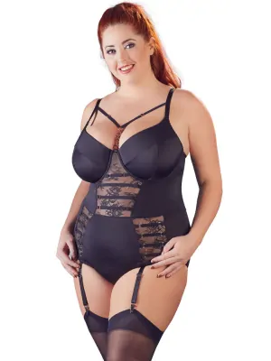 Erotické body a korzety - Amanda body s podvazky Plus Size černé - 26420931481 - 95E/XXL