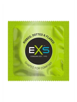 Vroubkované kondomy, kondomy s vroubky - EXS kondomy 3 in 1 vroubkované, s výstupky, rozšířené - 1 ks - shm144EXSTEXT-ks