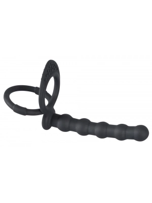 Erekční kroužky nevibrační - Black Velvets kroužek na penis i varlata a anální korále - černé - 5335560000