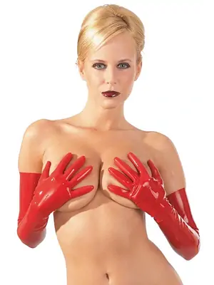 BDSM latex - LateX Latexové rukavice unisex - červené - 29001493041 - L