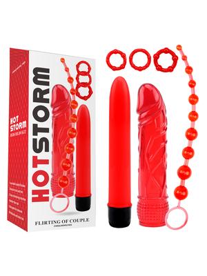 Erotické dárkové sady - Hot Storm sada erotických pomůcek červená - CH027red